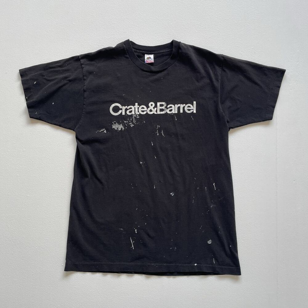 Vtg 90s Crate & Barrel Black Single Stitch T-Shirt / XL / Distressed Made in USA